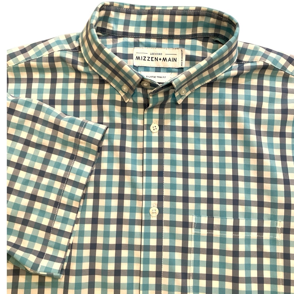 Mizzen + Main Shirt Mens Xl Check Trim Fit Leeward Short Sleeve Button Up